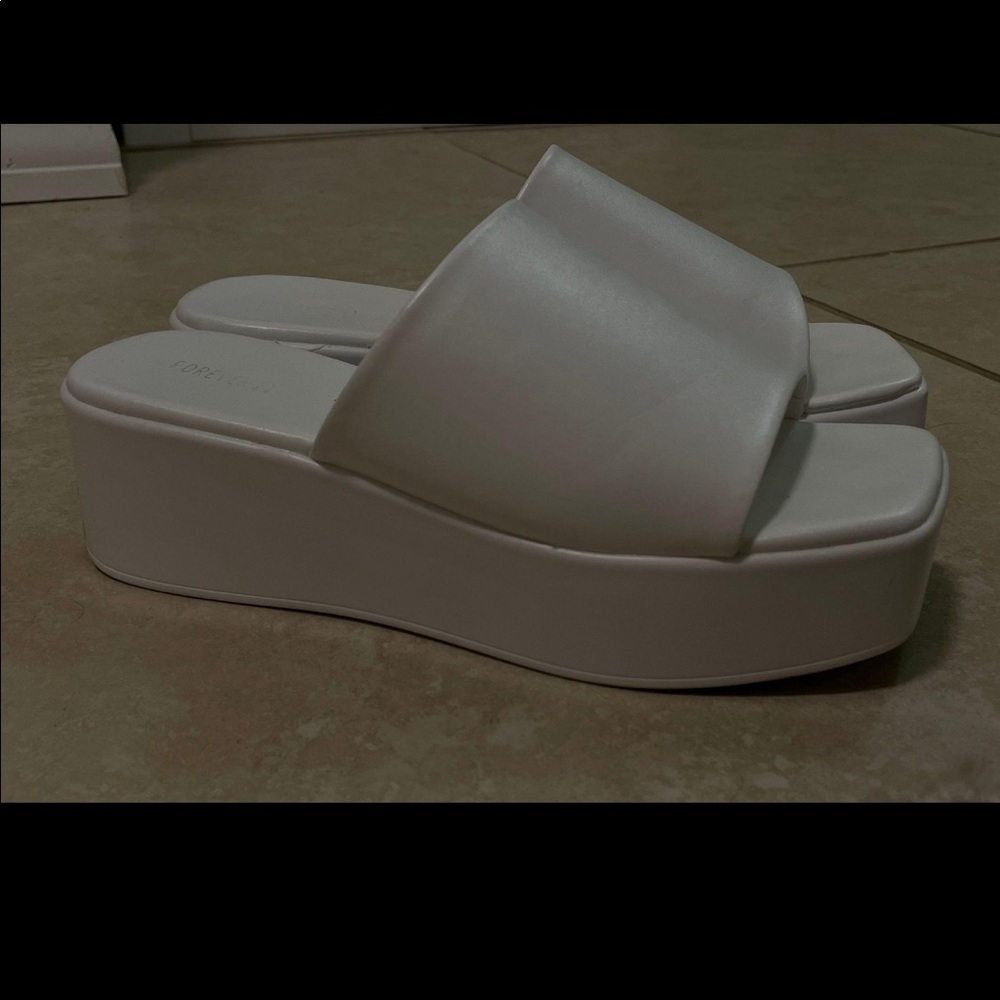 White leather platform slide sandals 6